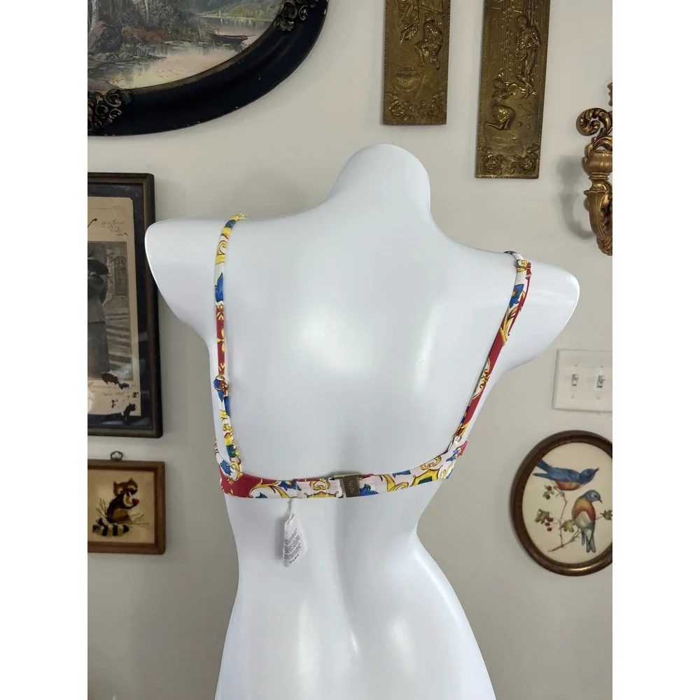 Onia Womens Baroque Scroll Print Underwire Bikini Top Red Yellow Blue Size M